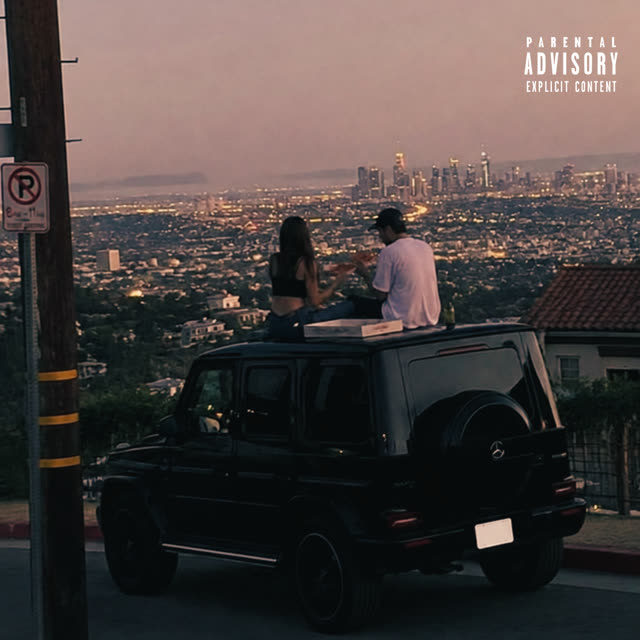 Cover art: two people on a car roof above a city at dusk.