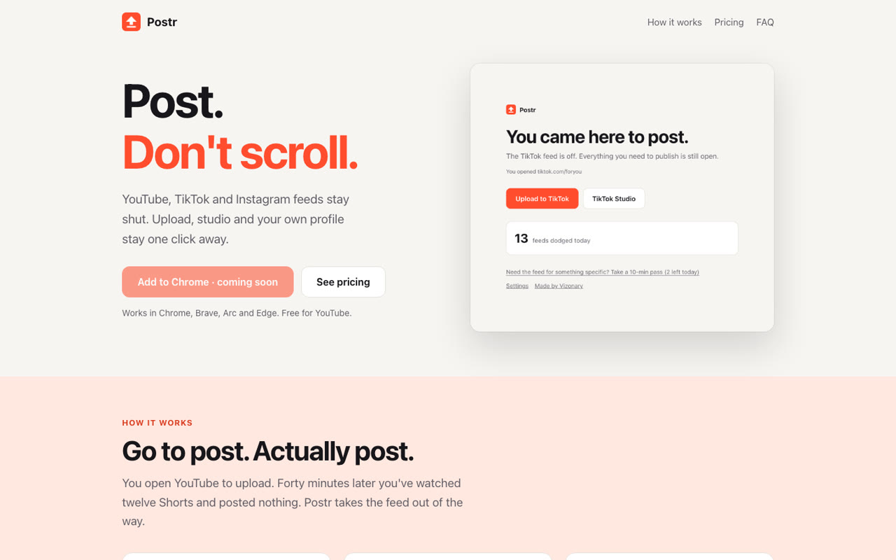 Postr website hero reading Post. Don’t scroll.